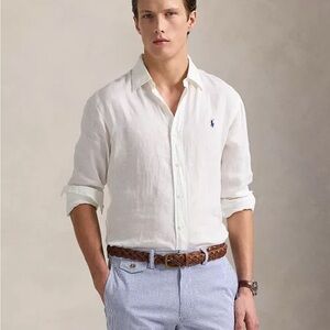 Ralph Lauren Men's White Linen Button Down Shirt